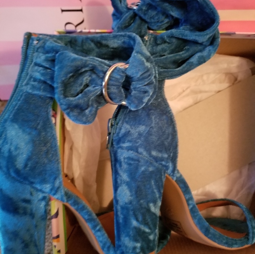 Women high heel open toe blue shoes